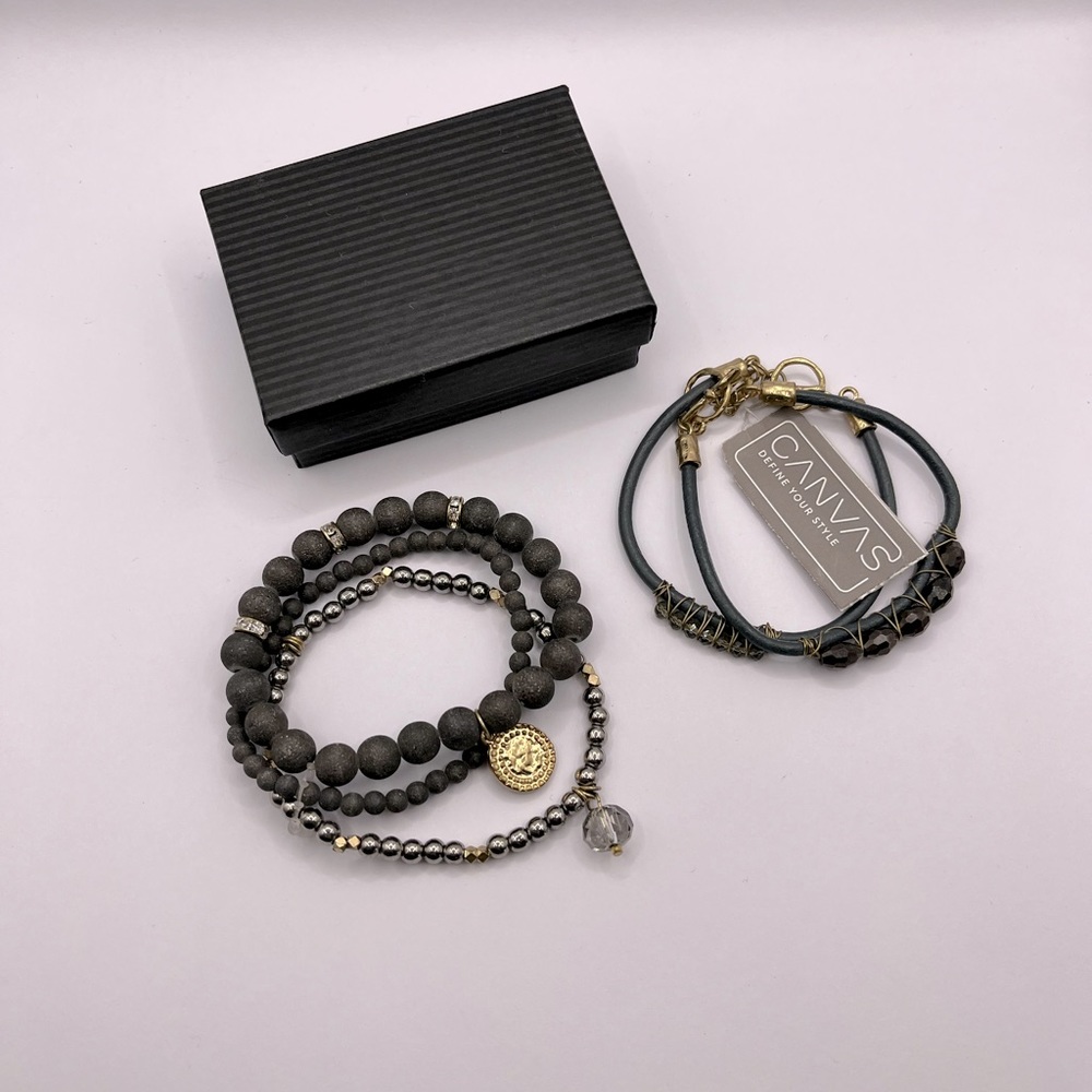 CANVAS JEWELRY 5-Piece Semiprecious Stone Stacking Bracelet